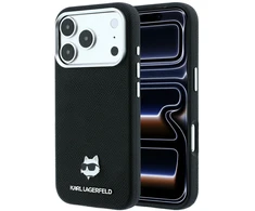 Dėklas Karl Lagerfeld Grained Choupette Head Metal MagSafe Case for iPhone 17 Pro Max / 18 Pro Max - Juodas