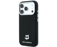 Dėklas Karl Lagerfeld Grained Choupette Head Metal MagSafe Case for iPhone 17 Pro Max / 18 Pro Max - Juodas