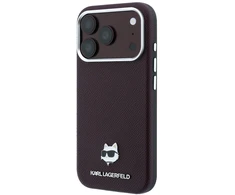 Dėklas Karl Lagerfeld Grained Choupette Head Metal MagSafe case for iPhone 17 Pro / 18 Pro - burgundy