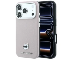 Dėklas Karl Lagerfeld Grained Choupette Head Metal MagSafe Case for iPhone 17 Pro Max / 18 Pro Max - Rožinė