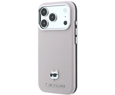 Dėklas Karl Lagerfeld Grained Choupette Head Metal MagSafe Case for iPhone 17 Pro Max / 18 Pro Max - Rožinė