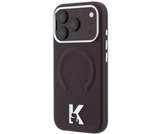 Dėklas Karl Lagerfeld Grained Embossed Ring &amp; Kameo Logo MagSafe do iPhone 18 Pro / 17 Pro bordo spalvos
