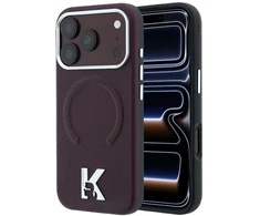 Dėklas Karl Lagerfeld Grained Embossed Ring &amp; Kameo Logo MagSafe do iPhone 18 Pro Max / 17 Pro Max bordo spalvos