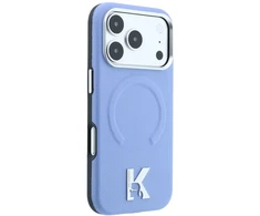 Karl Lagerfeld grūdėtos struktūros įspaustu žiedu ir Kameo logotipu MagSafe dėklas iPhone 18 Pro / 17 Pro - Šviesiai mėlyna
