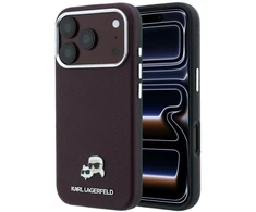 Dėklas Karl Lagerfeld Grained Choupette Head Metal MagSafe case for iPhone 18 Pro Max - burgundy