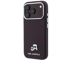 Dėklas Karl Lagerfeld Grained Choupette Head Metal MagSafe case for iPhone 18 Pro Max - burgundy