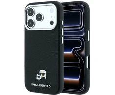 Dėklas Karl Lagerfeld Grained Heads Metal MagSafe Case for iPhone 17 Pro Max / 18 Pro Max - Juodas
