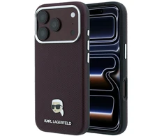 Dėklas Karl Lagerfeld case for IPHONE 18 Pro Max/ 17 Pro Max compatible with MagSafe (Grained Karl Head Metal) burgundy