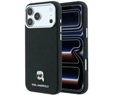 Dėklas Karl Lagerfeld Grained Karl Head Metal MagSafe Case for iPhone 18 Pro / 17 Pro - Juodas