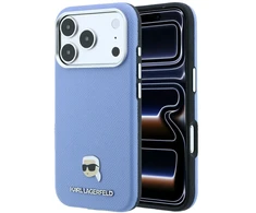 Dėklas Karl Lagerfeld case for IPHONE 18 Pro/ 17 Pro compatible with MagSafe (Grained Karl Head Metal) light mėlynas