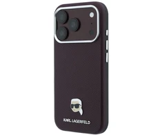 Dėklas Karl Lagerfeld case for IPHONE 18 Pro/ 17 Pro compatible with MagSafe (Grained Karl Head Metal) burgundy