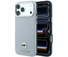 Dėklas Karl Lagerfeld Grained Karl Head Metal MagSafe do iPhone 18 Pro Max / 17 Pro Max pilka