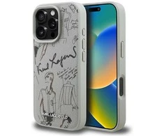 „Karl Lagerfeld“ grūdėto rašto ir logotipo „MagSafe“ dėklas, skirtas „iPhone 16 Pro“ – pilkas