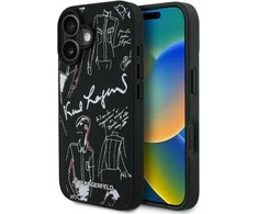 „Karl Lagerfeld“ grūdėto rašto ir logotipo „MagSafe“ dėklas, skirtas „iPhone 16“ – Juodas