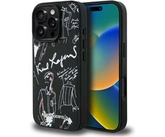 „Karl Lagerfeld“ grūdėto rašto ir logotipo „MagSafe“ dėklas, skirtas „iPhone 16 Pro Max“ – Juodas