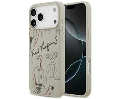 Karl Lagerfeld grūdėto rašto ir logotipo „MagSafe“ dėklas, skirtas „iPhone 17 Pro Max“, pilkas