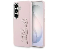 Dėklas Karl Lagerfeld Grained Signature Metal Resin Logo do Samsung Galaxy S26 rožinė