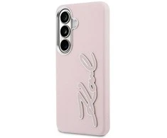 Dėklas Karl Lagerfeld Grained Signature Metal Resin Logo do Samsung Galaxy S26 rožinė