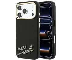 Dėklas Karl Lagerfeld Grained with Resin Signature Logo MagSafe do iPhone 18 Pro / 17 Pro juoda