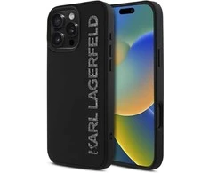 Dėklas Karl Lagerfeld HC 3D Rubber Elongated Glitter Apple iPhone 16 Pro juodos spalvos