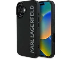 Dėklas Karl Lagerfeld HC 3D Rubber Elongated Glitter Apple iPhone 16 juodos spalvos