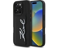 Dėklas Karl Lagerfeld HC Grained PU Cardslot Metal Signature skirtas Apple iPhone 16 Pro juodos spalvos