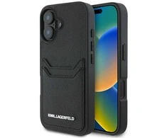 Karl Lagerfeld HC Grained PU Cardslot metalinis pailgas iPhone 16 dėklas - Juodas