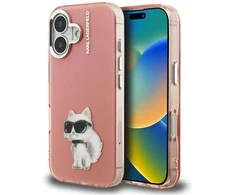 Dėklas Karl Lagerfeld IML Aquarelle Choupette &amp; Logo iPhone 16 Case - Rožinė