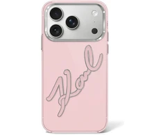 Dėklas Karl Lagerfeld IML Big Signature Resin Metal Frame Case for iPhone 17 Pro / 18 Pro - Rožinė