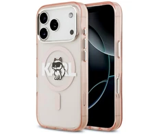 Karl Lagerfeld dėklas, skirtas IPHONE 17 Pro, suderinamas su „MagSafe KLHMP17LHGCHGKBP“ (IML Choupette eskizo logotipas), rožinis