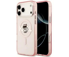Karl Lagerfeld dėklas, skirtas IPHONE 17 Pro Max, suderinamas su MagSafe KLHMP17XHGCHGKBP (IML Choupette Sketch Logo), rožinis