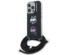 Karl Lagerfeld IML per petį nešiojamas Karl&amp;Choupette dėklas iPhone 16 Pro Max telefonui - Juodas