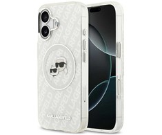 Karl Lagerfeld IML Glitter Karl &amp; Choupette Heads Logo MagSafe dėklas skirtas Apple iPhone 17 pilkos spalvos