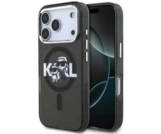 Karl Lagerfeld IML Glitter Karl &amp; Choupette Sketch Logo MagSafe dėklas skirtas Apple iPhone 17 Pro Juodas