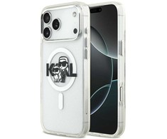Karl Lagerfeld IML Glitter Karl &amp; Choupette Sketch Logo MagSafe dėklas skirtas Apple iPhone 17 Pro Max Clear