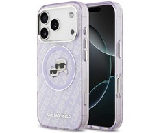 Karl Lagerfeld IML Glitter Karl &amp; Choupette Heads Logo MagSafe dėklas skirtas Apple iPhone 17 Pro Max Violetinė