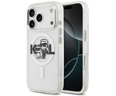 Originalus dėklas Karl Lagerfeld IML blizgučiams Karl &amp; Choupette Sketch Logo Magsafe dėklas Apple iPhone 17 Pro skaidrus