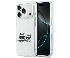 Dėklas Karl Lagerfeld IML Karl &amp; Choupette Peekaboo Logo MagSafe Case for iPhone 17 Pro - Baltas