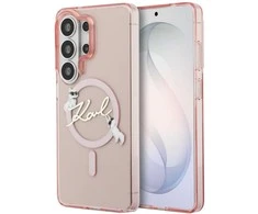 Karl Lagerfeld IML Choupette Karl Script Logo Magnetic dėklas skirtas Samsung Galaxy S26 Ultra Rožinė