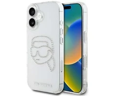 Karl Lagerfeld IML Rhinestones Karl Head Apple iPhone 16 dėklas telefonui skaidrus