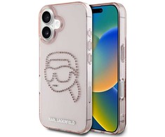 Karl Lagerfeld IML Rhinestones Karl Head Apple iPhone 16 dėklas telefonui rožinės spalvos
