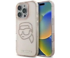 Karl Lagerfeld IML Rhinestones Karl Head - dėklas skirtas Apple iPhone 16 Pro pink