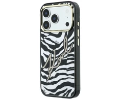 Dėklas Karl Lagerfeld IML Signature Zebra Glitter MagSafe Case for iPhone 17 Pro Max / 18 Pro Max - Gold