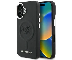 Karl Lagerfeld „MagSafe“ dėklas su inicialais ir metaliniu logotipu, skirtas „iPhone 16“ – Juodas