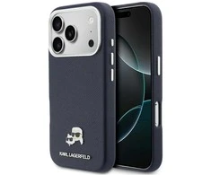 Karl Lagerfeld dėklas, skirtas IPHONE 17 Pro, suderinamas su MagSafe KLHMP17L6PFKCLB (PU FW W/ K&amp;C Head Pin) mėlynas