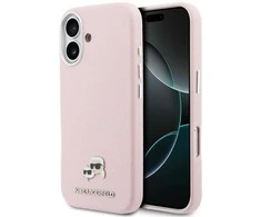 Karl Lagerfeld Karl &amp; Choupette Head Pins Saffiano MagSafe dėklas iPhone 17 - Rožinė