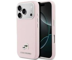 Dėklas Karl Lagerfeld Karl &amp; Choupette Head Pins Saffiano MagSafe Case for iPhone 17 Pro Max - Rožinė