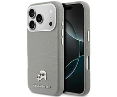 Karl Lagerfeld dėklas, skirtas IPHONE 17 Pro, suderinamas su MagSafe KLHMP17L6PFKCLG (PU FW W/ K&amp;C galvutės smeigtuku), pilka