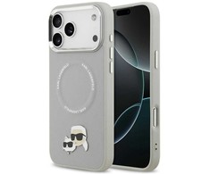 Karl Lagerfeld Karl &amp; Choupette Pins MagSafe dėklas skirtas Apple iPhone 17 Pro pilkos spalvos