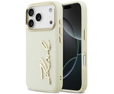 Karl Lagerfeld Karl Script Logo Dėklas skirtas Apple iPhone 17 Pro rusvai gelsvas